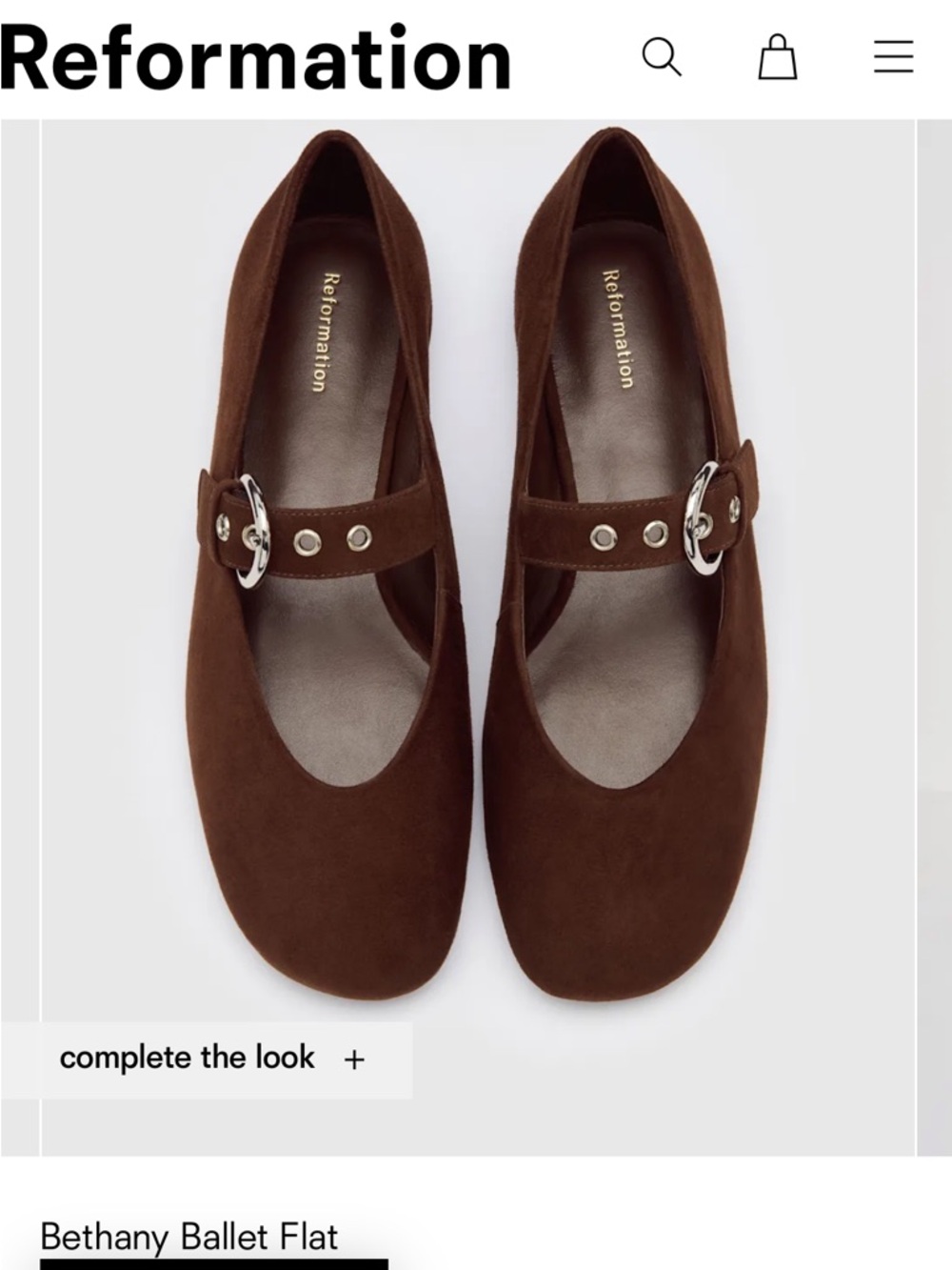 NWT Reformation Bethany Ballet Flats Espresso Leather Size 8 Mary Jane